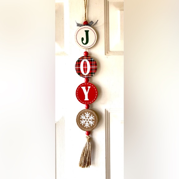 Christmas Joy Plaid Solid Letter Ornament Twine Tassel Rustic Hanging Decor NWT - Picture 2 of 3